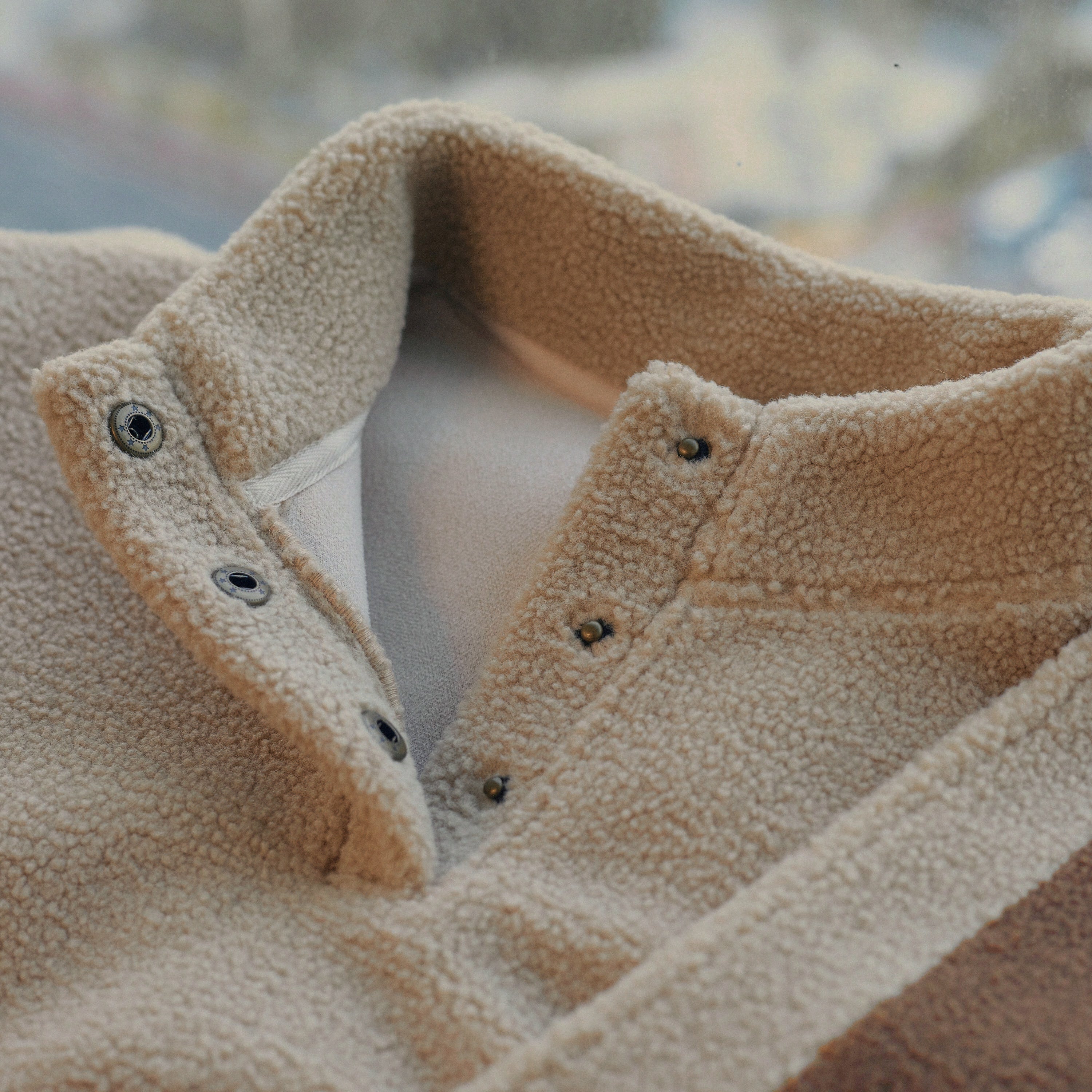 The collar of oversized fleece